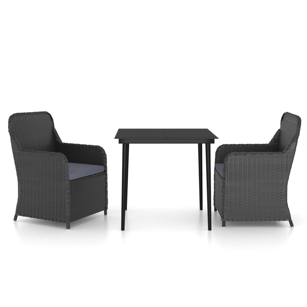 vidaXL Ensemble repas de jardin 3 pcs avec coussins Noir