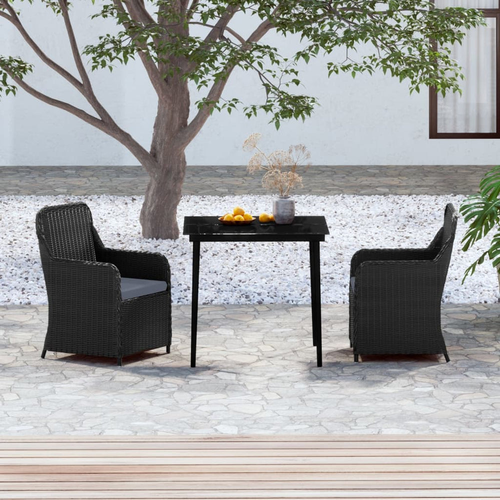 vidaXL Ensemble repas de jardin 3 pcs avec coussins Noir