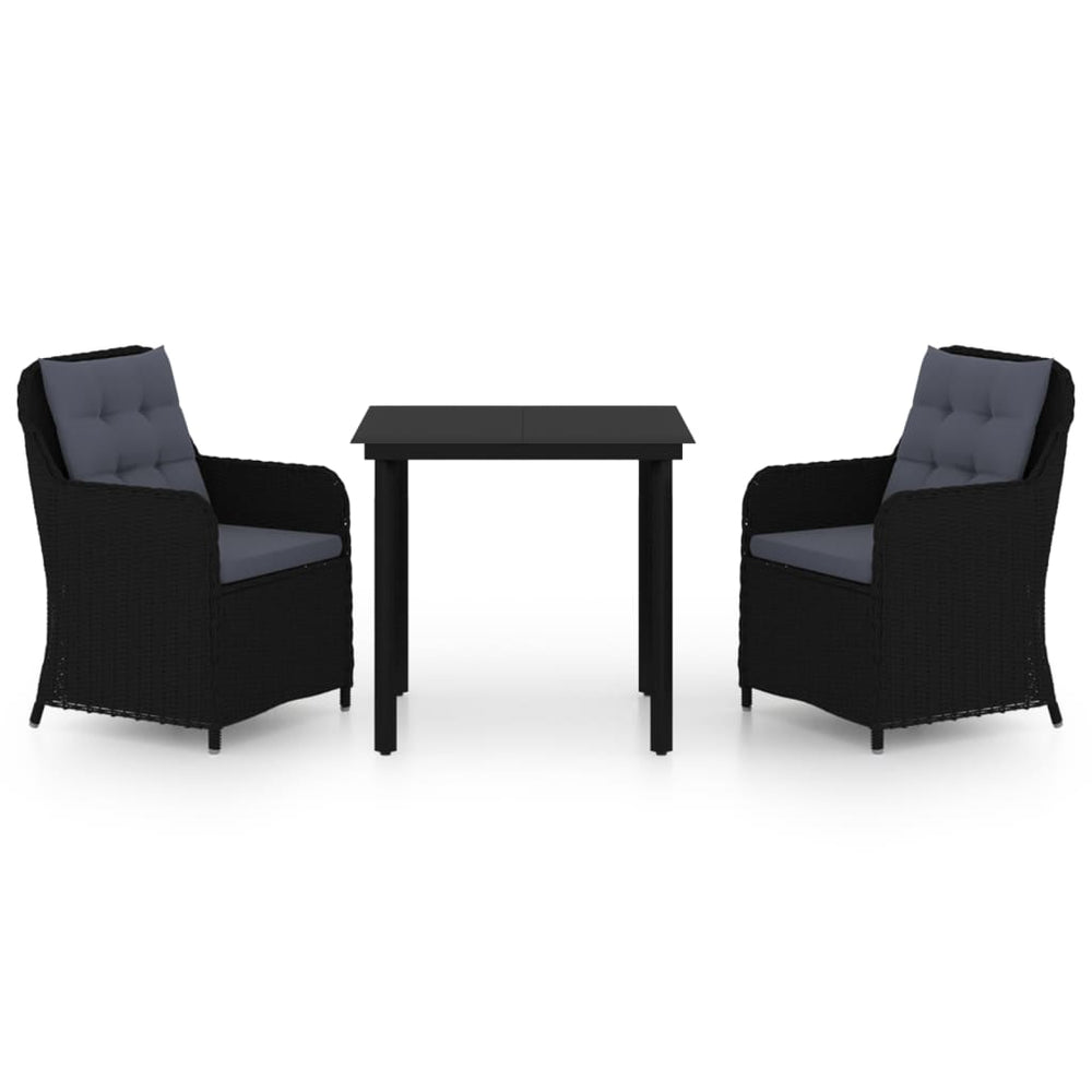vidaXL Ensemble repas de jardin 3 pcs Noir