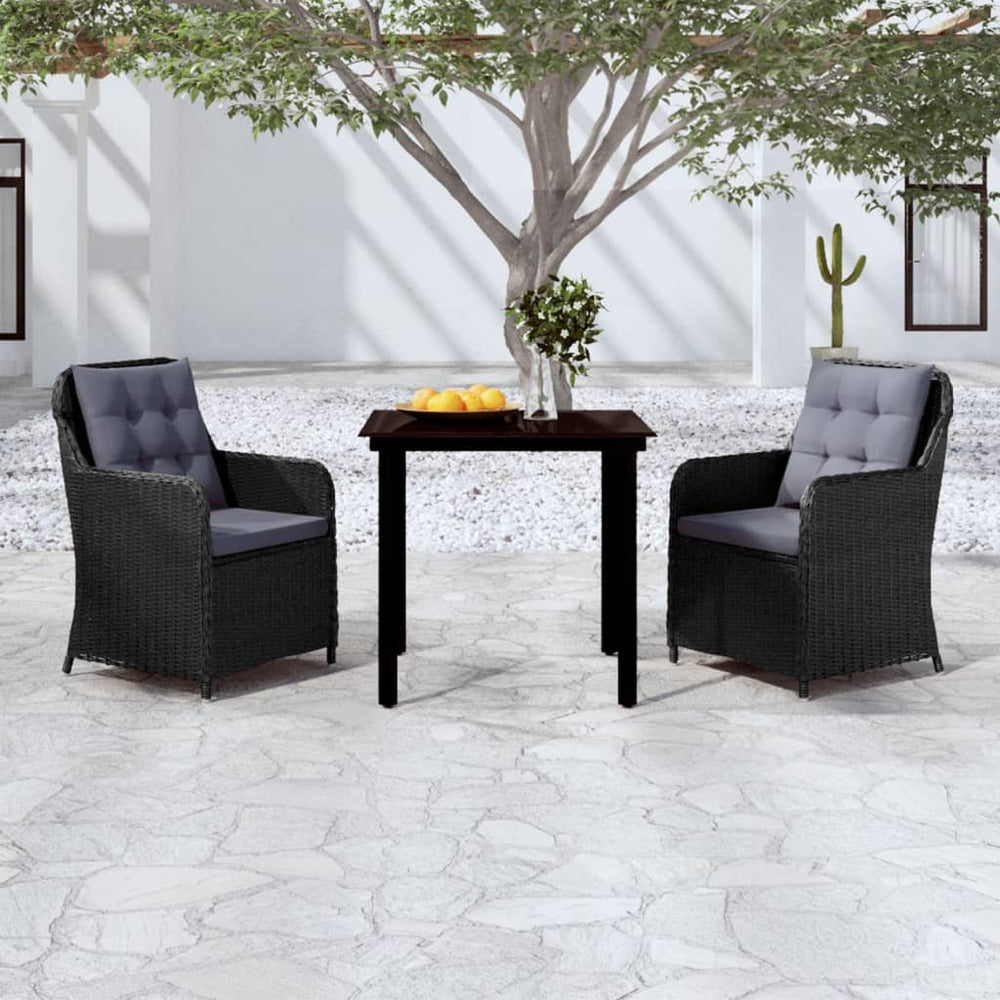 vidaXL Ensemble repas de jardin 3 pcs Noir