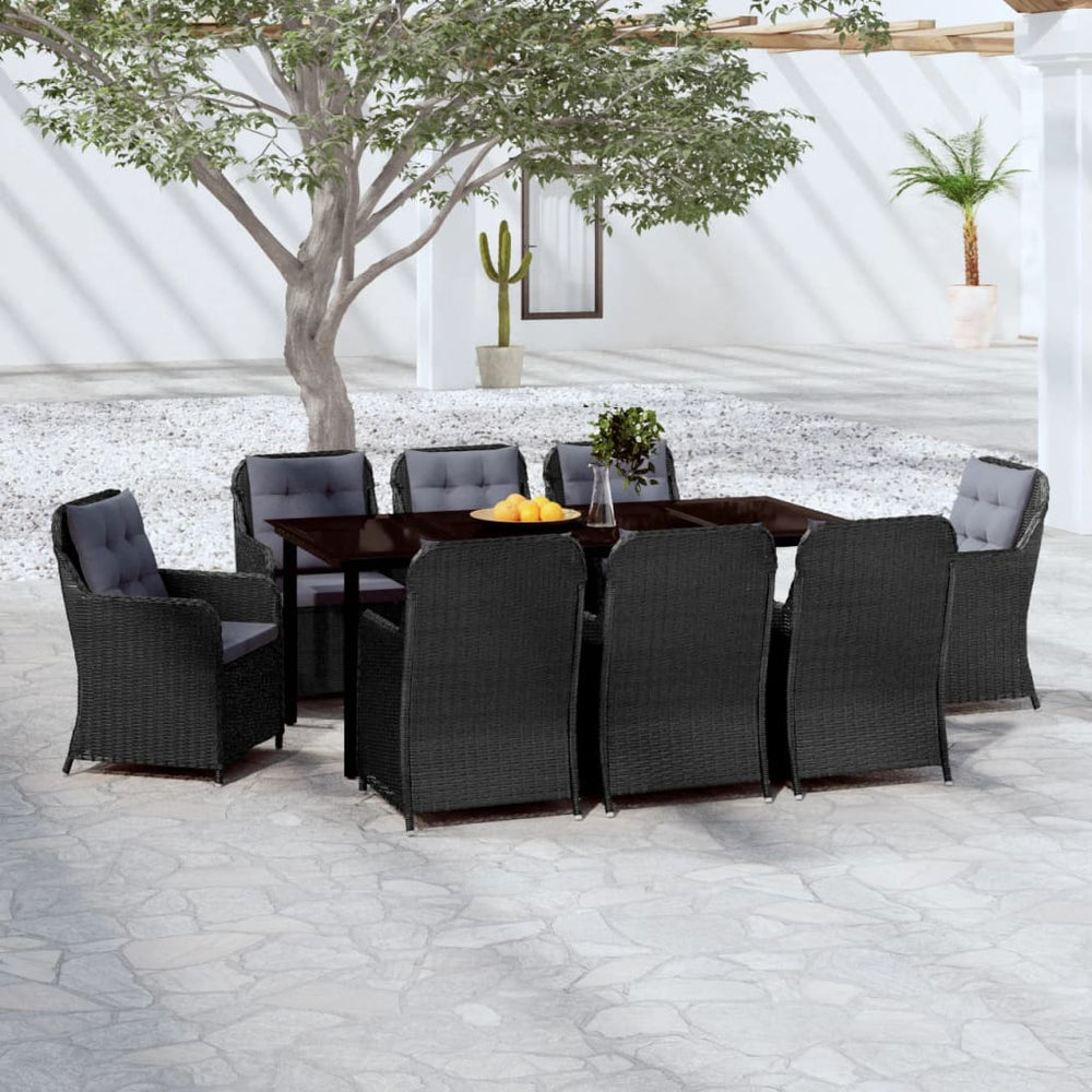 vidaXL Ensemble de salle à manger de jardin 9 pcs Noir