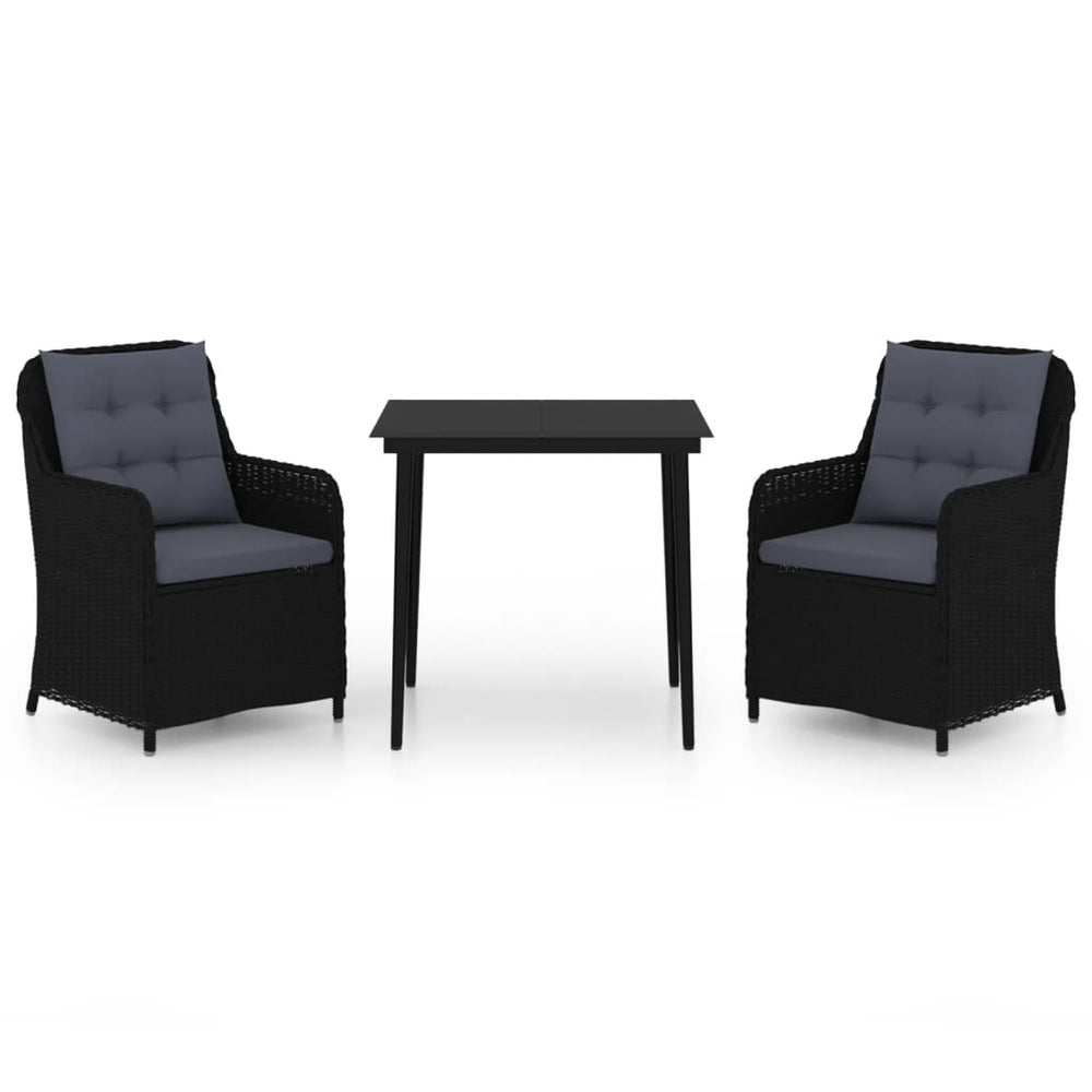 vidaXL Ensemble repas de jardin 3 pcs Noir