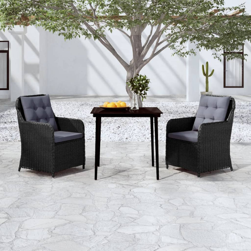 vidaXL Ensemble repas de jardin 3 pcs Noir