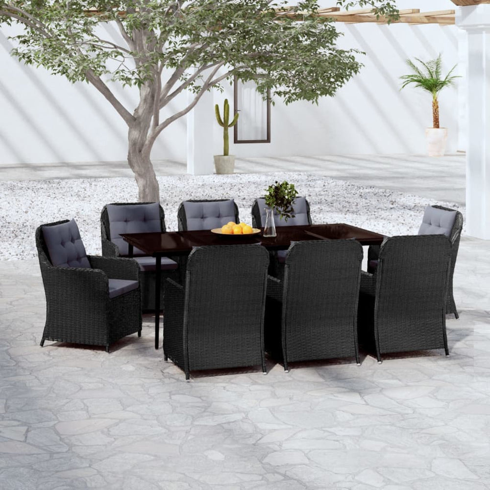 vidaXL Ensemble de salle à manger de jardin 9 pcs Noir