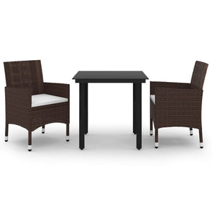 3-tlg. Garten-Essgruppe mit Auflagen Poly Rattan und Glas