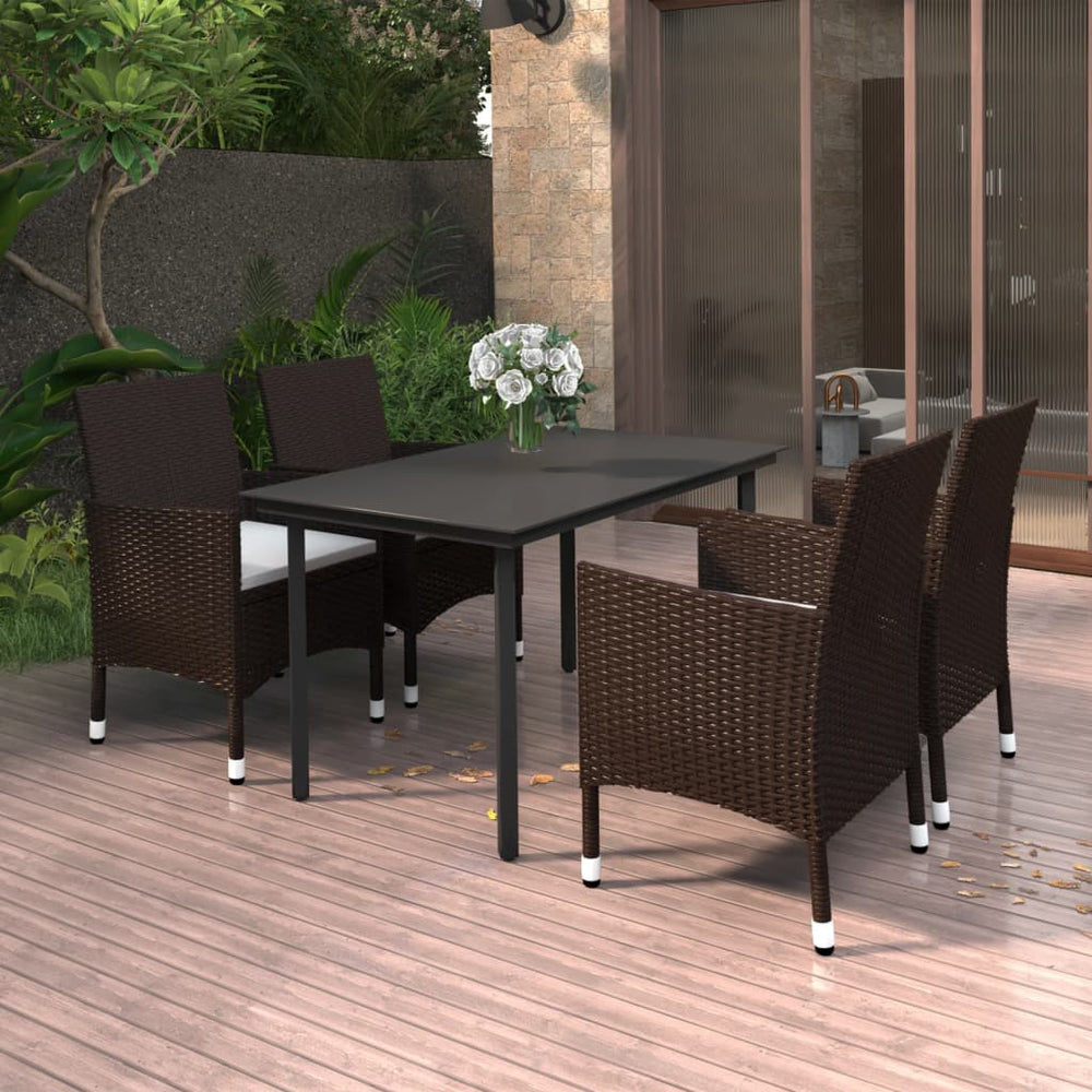 vidaXL Ensemble de salle à manger de jardin 5 pcs avec coussins en résine tressée et verre