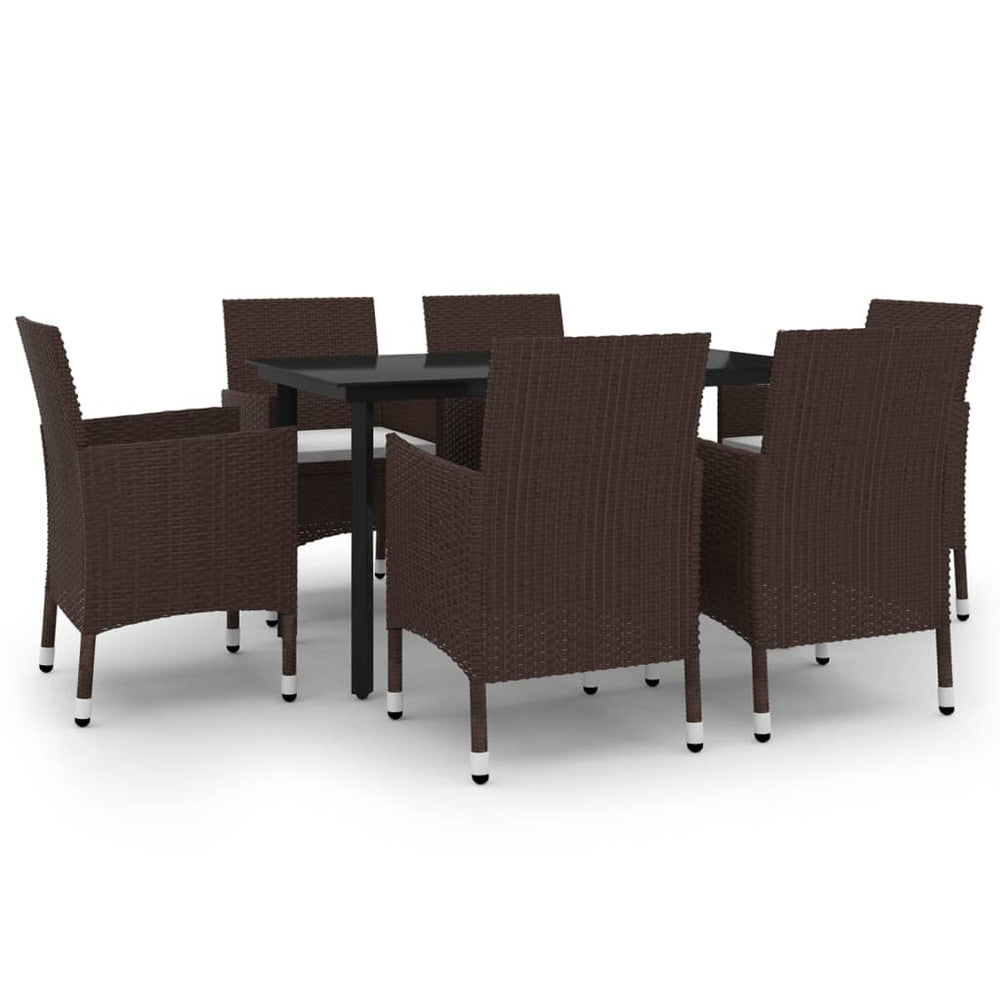 vidaXL Salon de jardin à dîner 7 pcs avec coussins résine tressée et verre