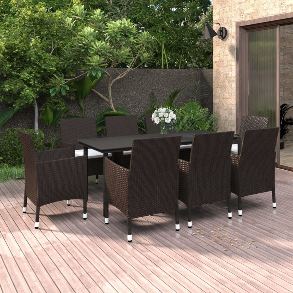 vidaXL Salon de jardin à dîner 9 pcs avec coussins résine tressée et verre