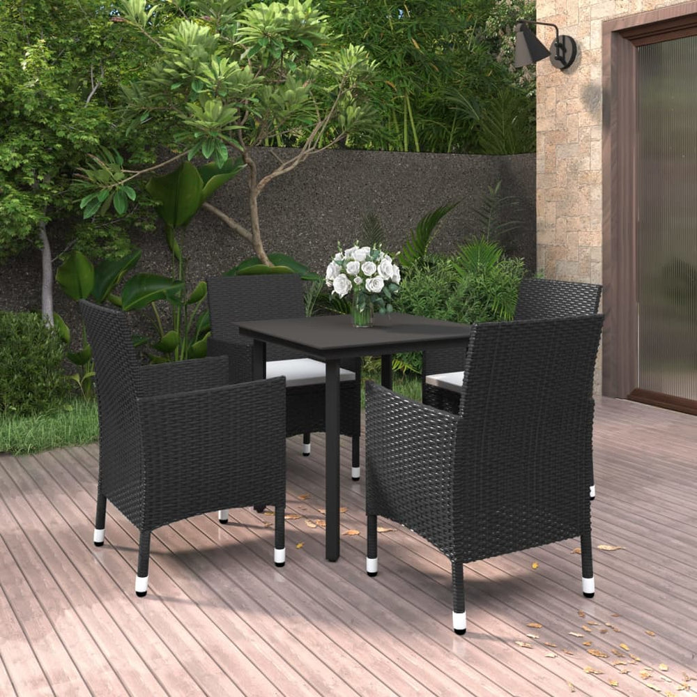 vidaXL Ensemble de salle à manger de jardin 5 pcs avec coussins en résine tressée et verre