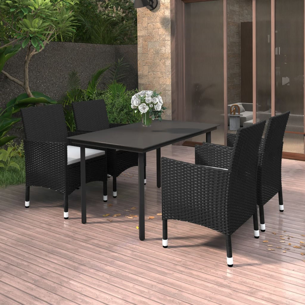 vidaXL Ensemble de salle à manger de jardin 5 pcs avec coussins en résine tressée et verre