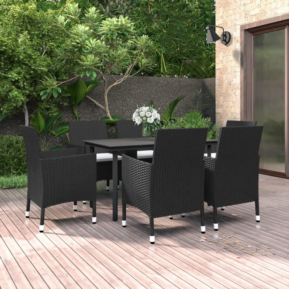 vidaXL Salon de jardin à dîner 7 pcs avec coussins résine tressée et verre