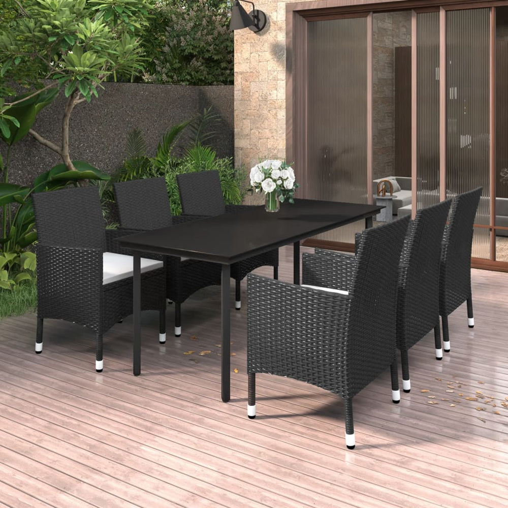 vidaXL Salon de jardin à dîner 7 pcs avec coussins résine tressée et verre