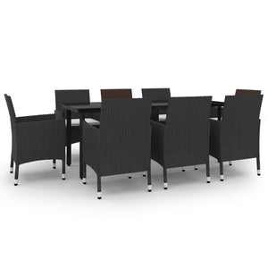 9-tlg. Garten-Essgruppe mit Auflagen Poly Rattan und Glas