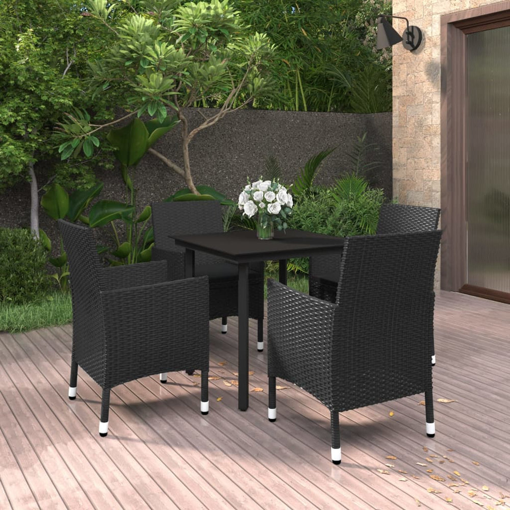 vidaXL Ensemble de salle à manger de jardin 5 pcs avec coussins en résine tressée et verre