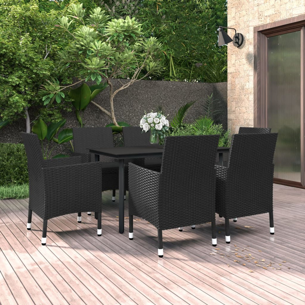 vidaXL Salon de jardin à dîner 7 pcs avec coussins résine tressée et verre