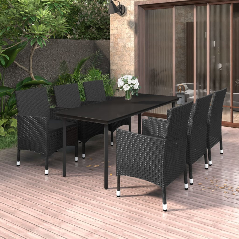 vidaXL Salon de jardin à dîner 7 pcs avec coussins résine tressée et verre