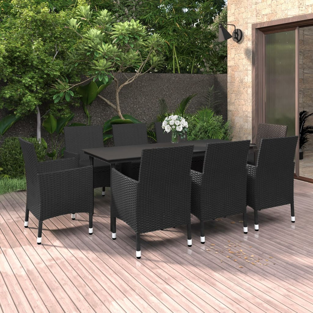 vidaXL Salon de jardin à dîner 9 pcs avec coussins résine tressée et verre