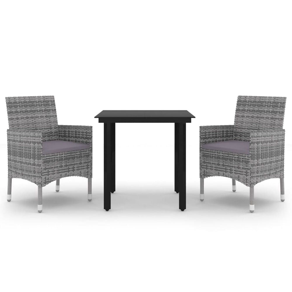 vidaXL Ensemble de salle à manger de jardin 3 pièces avec coussins en résine tressée et verre