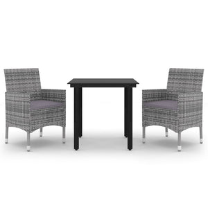 3-tlg. Garten-Essgruppe mit Auflagen Poly Rattan und Glas