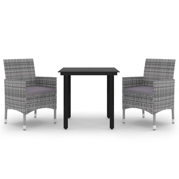 3-tlg. Garten-Essgruppe mit Auflagen Poly Rattan und Glas