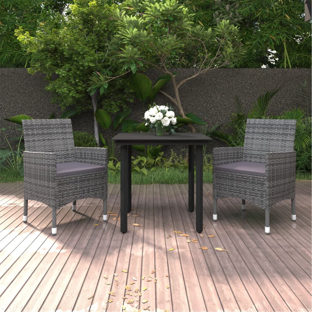 vidaXL Ensemble de salle à manger de jardin 3 pièces avec coussins en résine tressée et verre