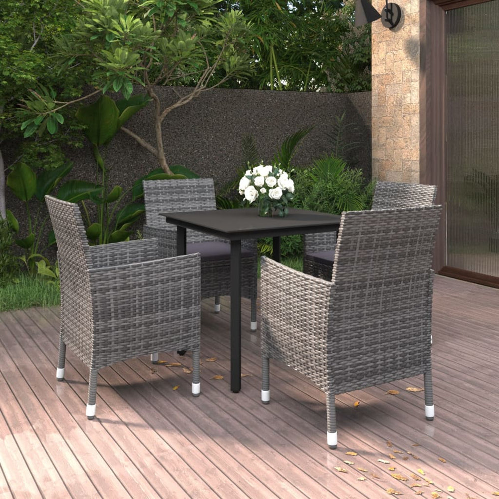 vidaXL Ensemble de salle à manger de jardin 5 pcs avec coussins en résine tressée et verre