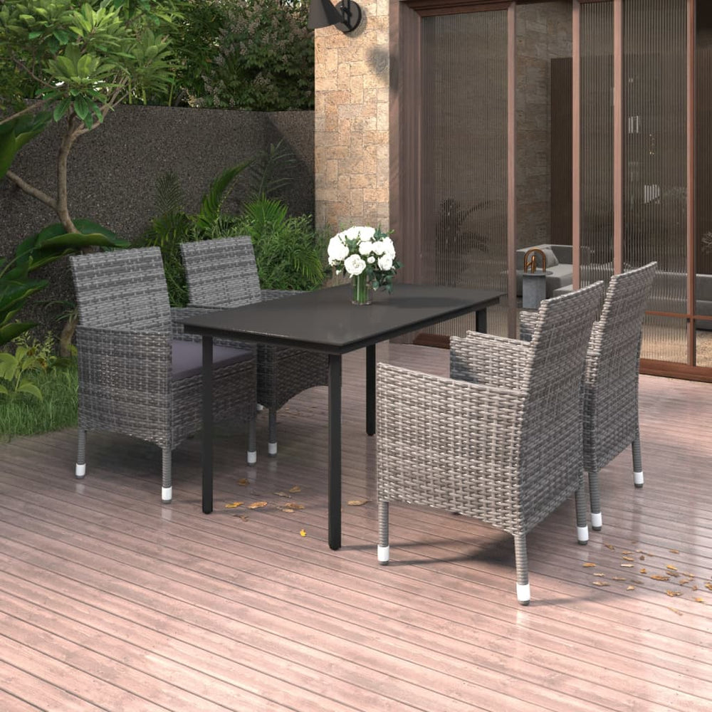 vidaXL Ensemble de salle à manger de jardin 5 pcs avec coussins en résine tressée et verre