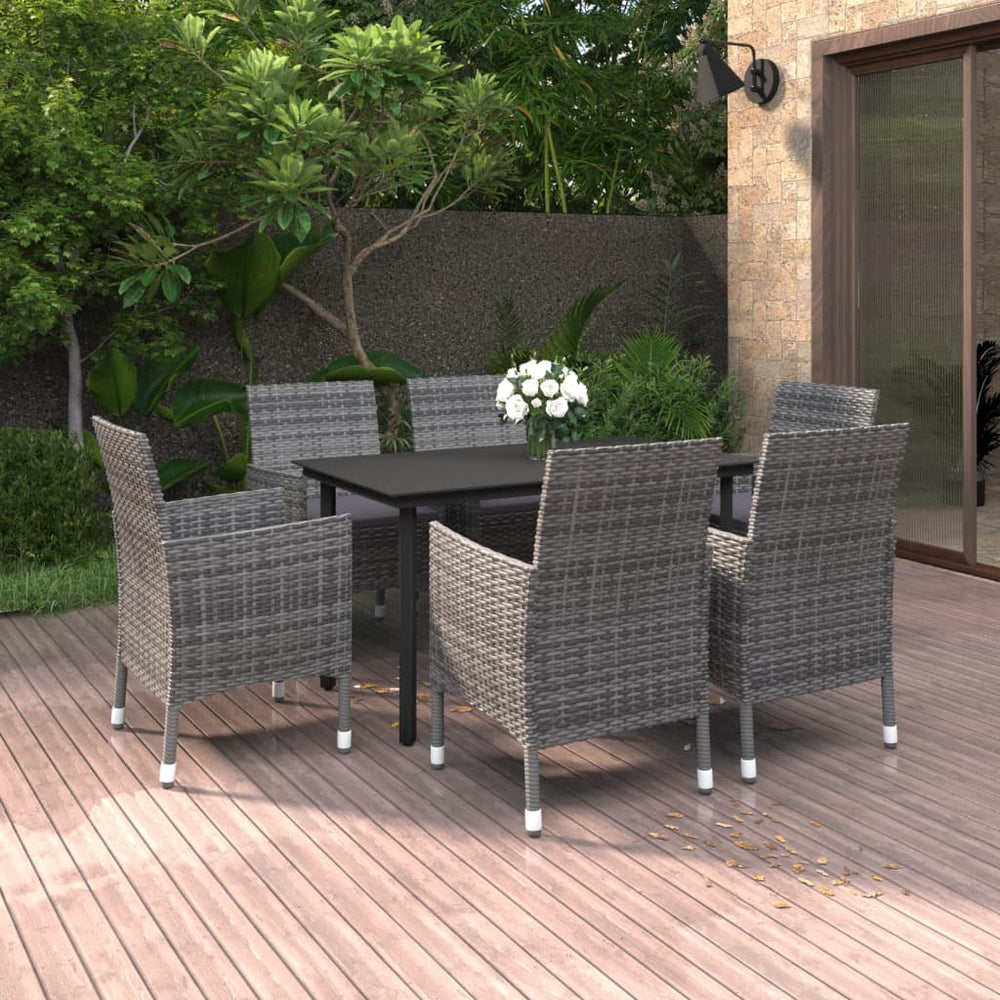 vidaXL Salon de jardin à dîner 7 pcs avec coussins résine tressée et verre