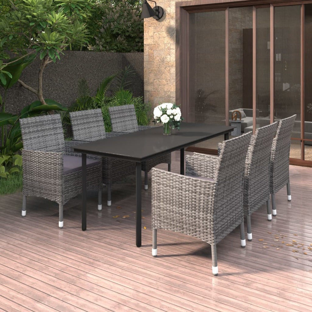 vidaXL Salon de jardin à dîner 7 pcs avec coussins résine tressée et verre