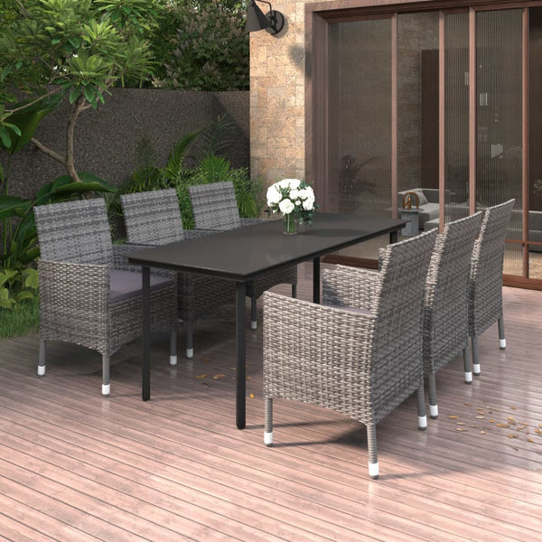 7-tlg. Garten-Essgruppe mit Auflagen Poly Rattan und Glas