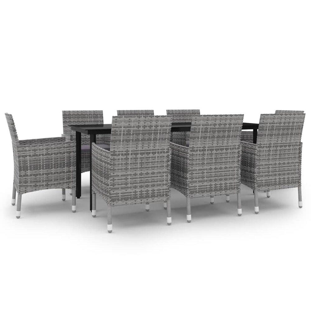 vidaXL Salon de jardin à dîner 9 pcs avec coussins résine tressée et verre
