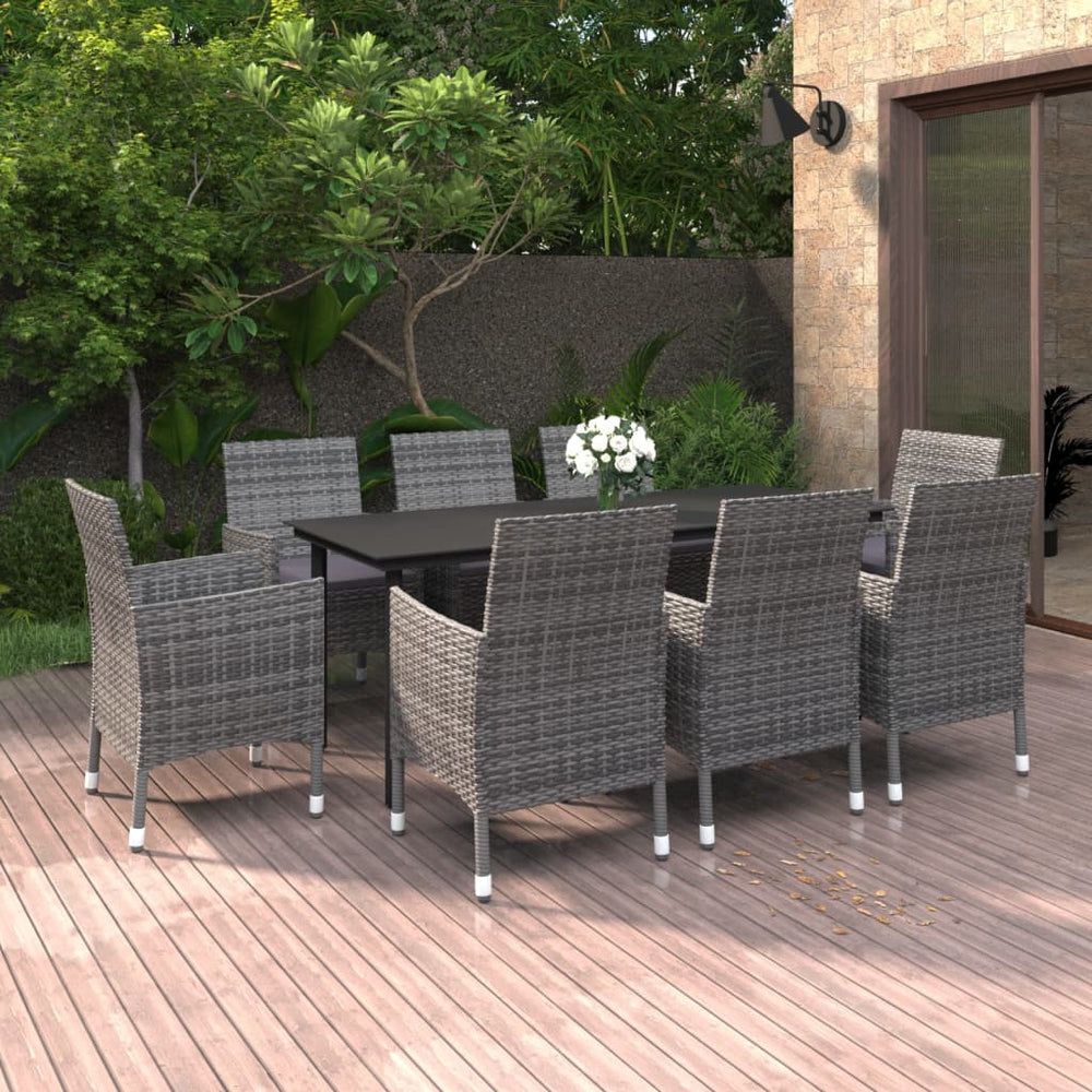 vidaXL Salon de jardin à dîner 9 pcs avec coussins résine tressée et verre