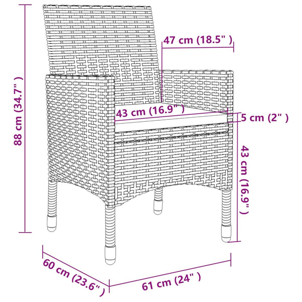 5-tlg. Garten-Essgruppe mit Auflagen Poly Rattan und Glas