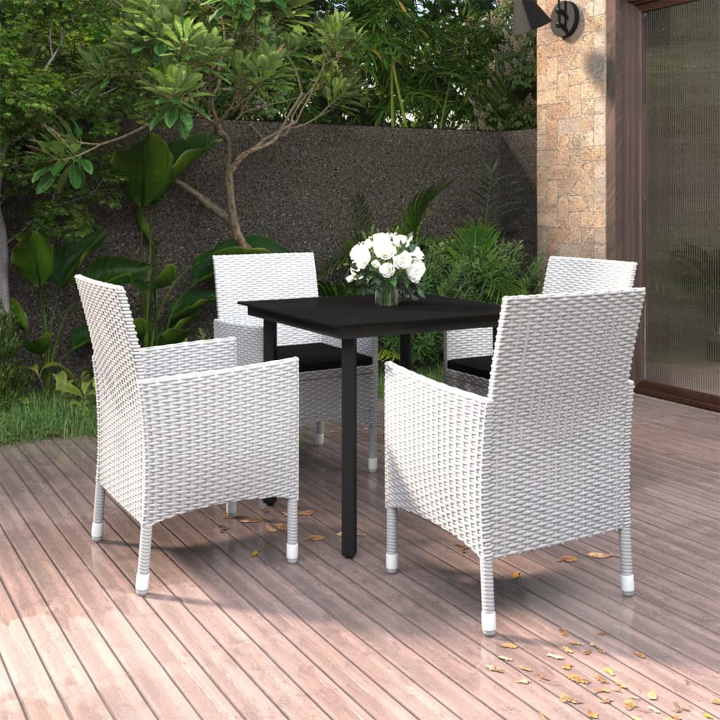 5-tlg. Garten-Essgruppe mit Auflagen Poly Rattan und Glas