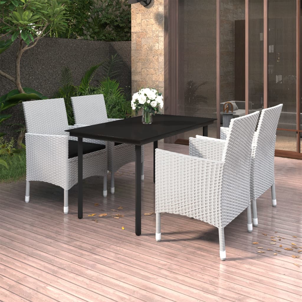 5-tlg. Garten-Essgruppe mit Auflagen Poly Rattan und Glas