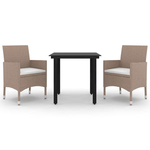 3-tlg. Garten-Essgruppe mit Auflagen Poly Rattan und Glas