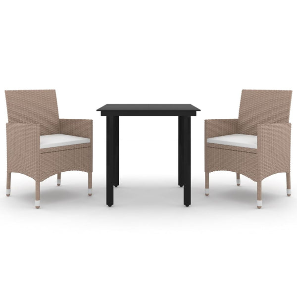 3-tlg. Garten-Essgruppe mit Auflagen Poly Rattan und Glas