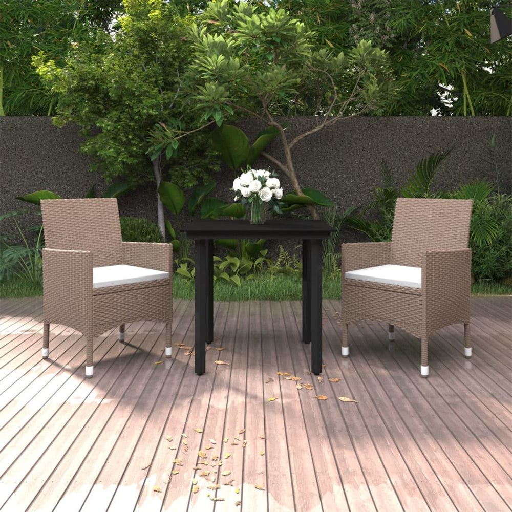 vidaXL Ensemble de salle à manger de jardin 3 pièces avec coussins en résine tressée et verre