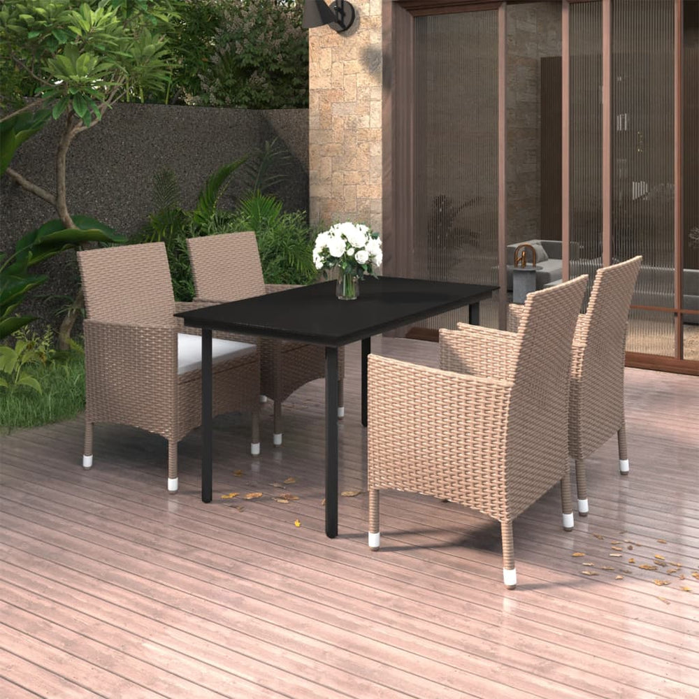 vidaXL Ensemble de salle à manger de jardin 5 pcs avec coussins en résine tressée et verre