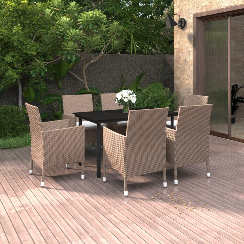 vidaXL Salon de jardin à dîner 7 pcs avec coussins résine tressée et verre