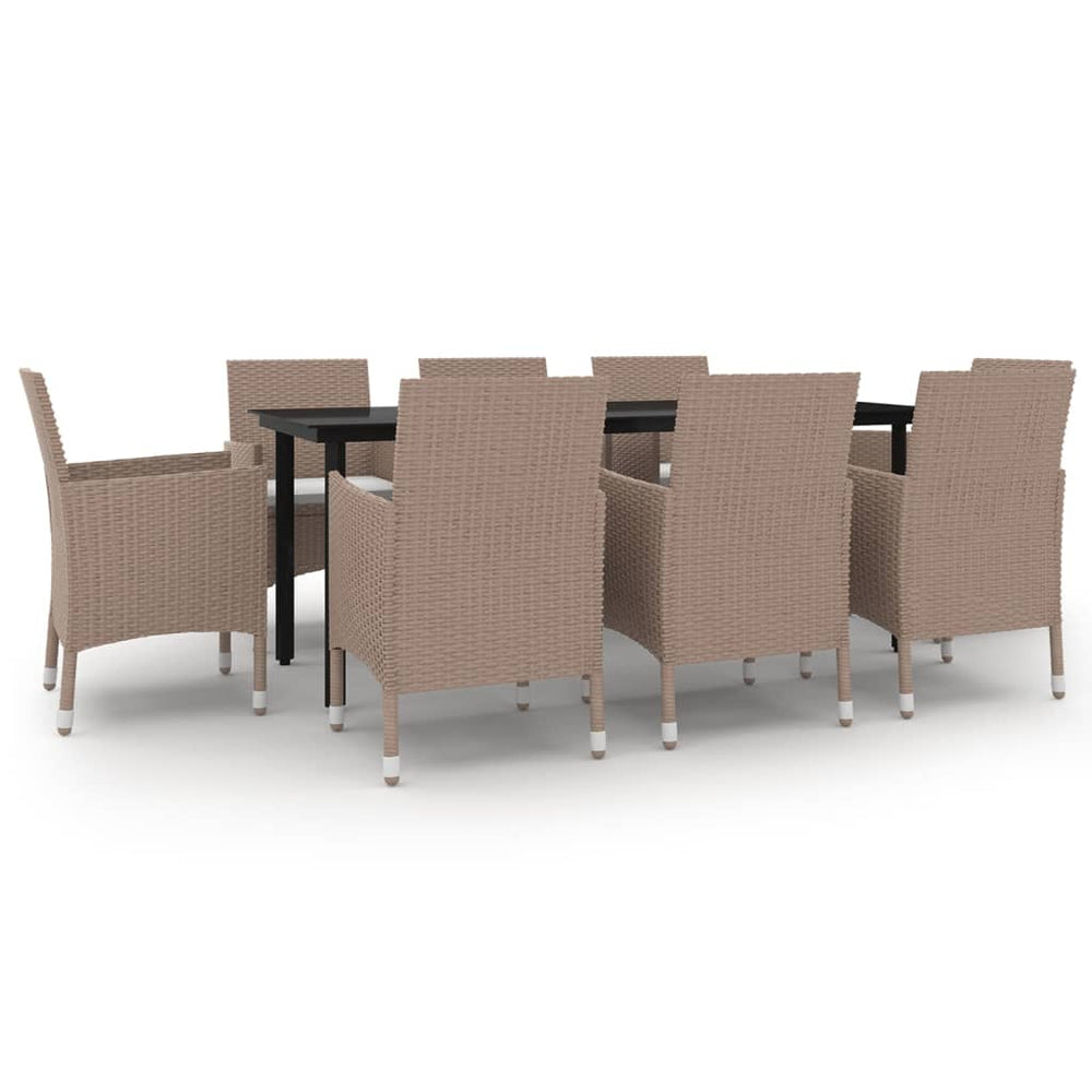 vidaXL Salon de jardin à dîner 9 pcs avec coussins résine tressée et verre