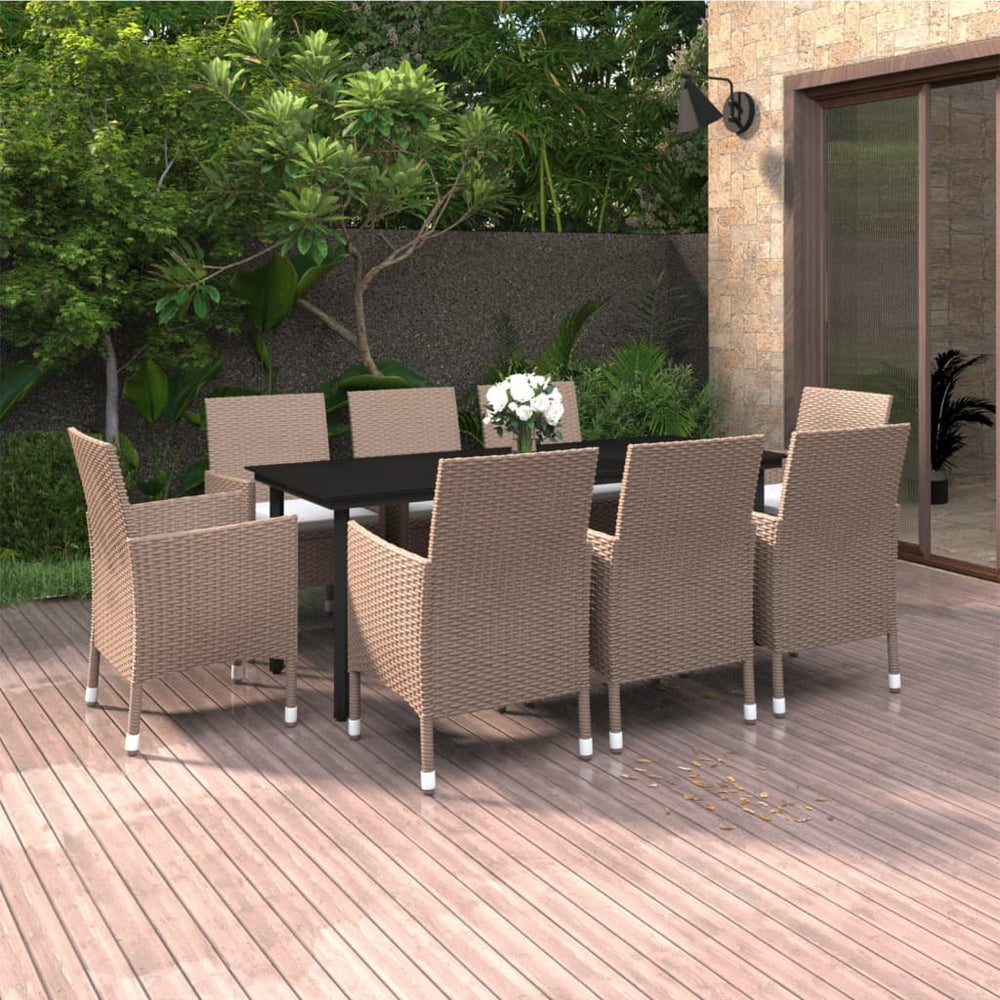 vidaXL Salon de jardin à dîner 9 pcs avec coussins résine tressée et verre