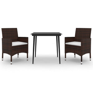 3-tlg. Garten-Essgruppe mit Auflagen Poly Rattan und Glas