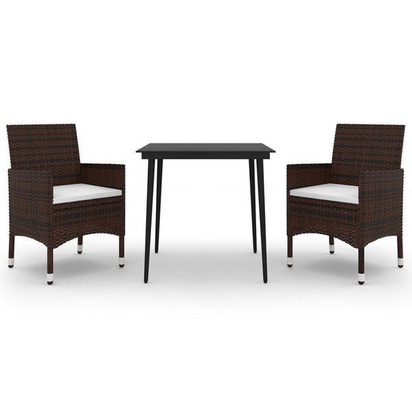 3-tlg. Garten-Essgruppe mit Auflagen Poly Rattan und Glas