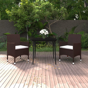 3-tlg. Garten-Essgruppe mit Auflagen Poly Rattan und Glas