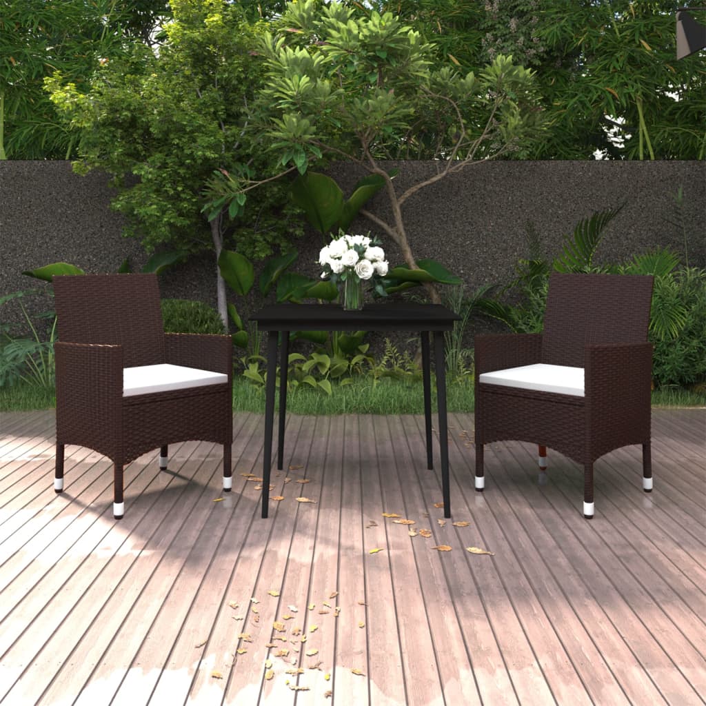 3-tlg. Garten-Essgruppe mit Auflagen Poly Rattan und Glas