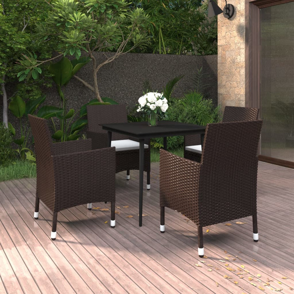 vidaXL Ensemble de salle à manger de jardin 5 pcs avec coussins en résine tressée et verre