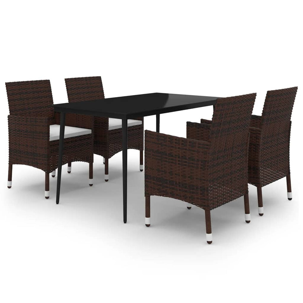 vidaXL Ensemble de salle à manger de jardin 5 pcs avec coussins en résine tressée et verre