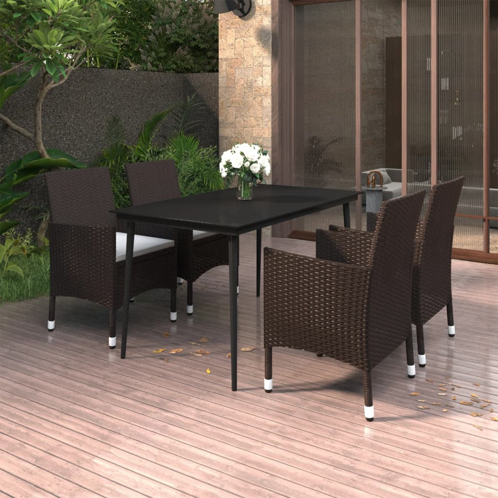 vidaXL Ensemble de salle à manger de jardin 5 pcs avec coussins en résine tressée et verre