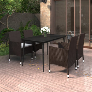5-tlg. Garten-Essgruppe mit Auflagen Poly Rattan und Glas